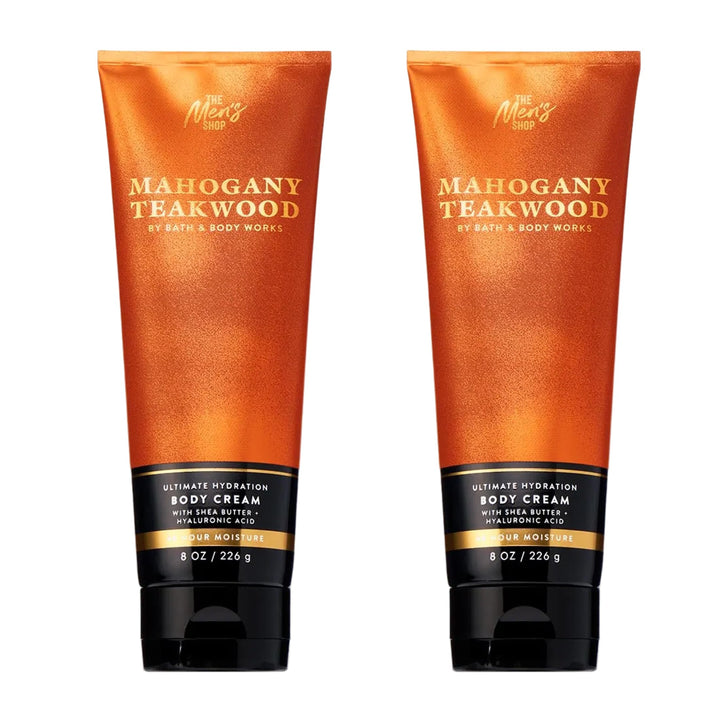 Bath & Body Works front packaging showing two 8 oz tubes and bold woodsy scent benefit