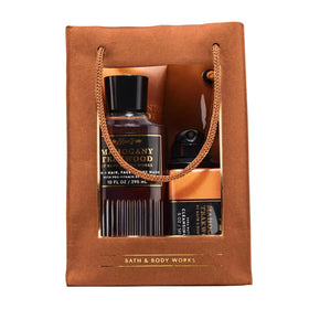 Bath & Body Works front packaging showing complete Mahogany Teakwood set and gift-ready design