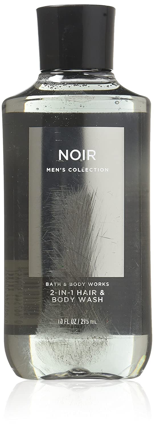 Bath & Body Works Noir For Men front bottle showing label and 10 oz size benefits