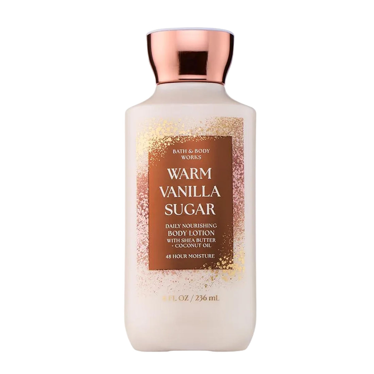 Bath & Body Works front bottle view showing warm vanilla sugar scent and quick hydration