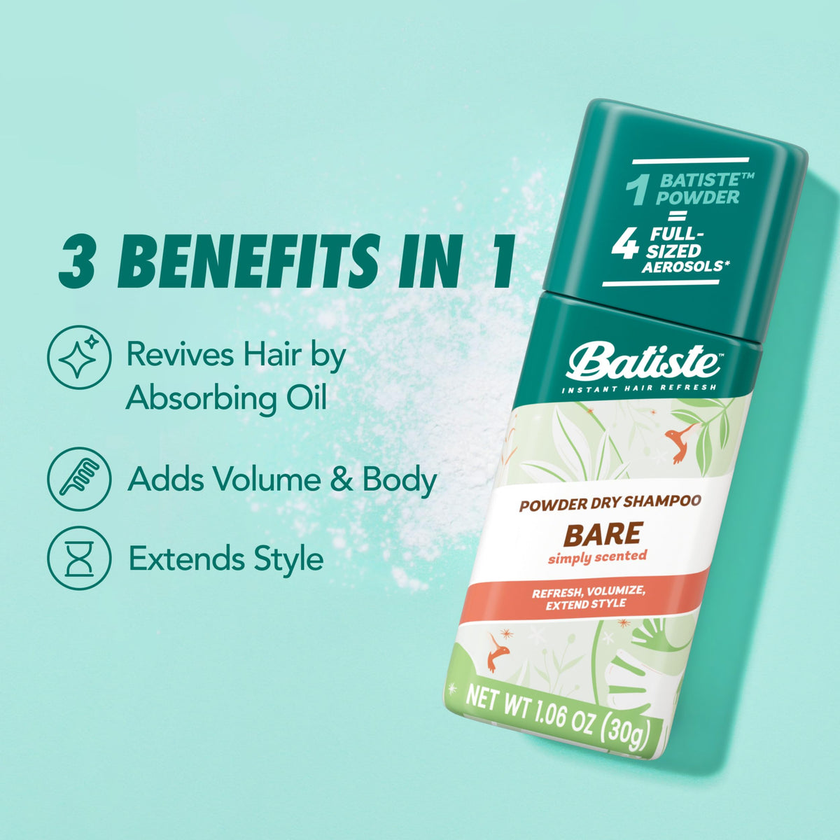 Batiste Bare blended finish on dark hair showing invisible coverage and volume