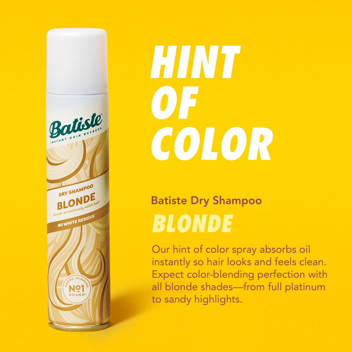 Batiste side label on aerosol can highlighting tinted formula benefits