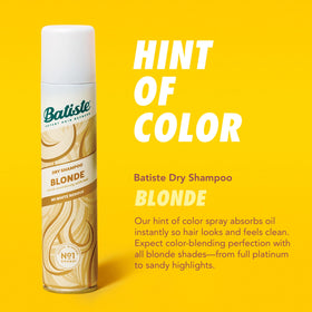 Batiste side label on aerosol can highlighting tinted formula benefits
