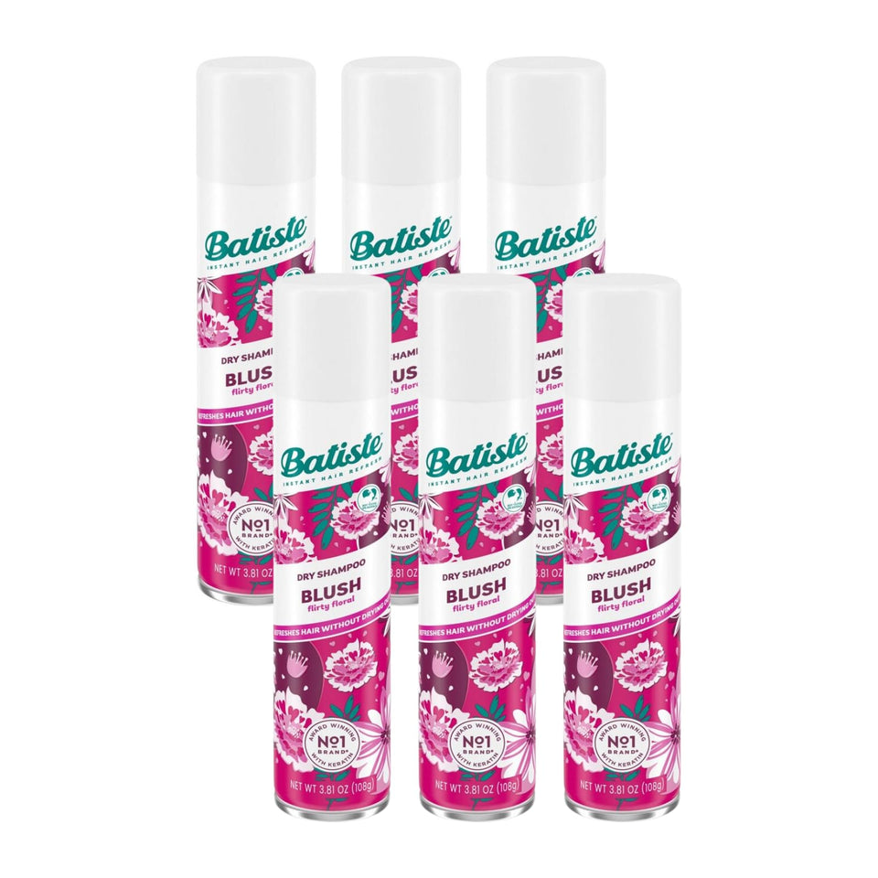 Batiste front view of six-can pack showing label and size, convenient supply
