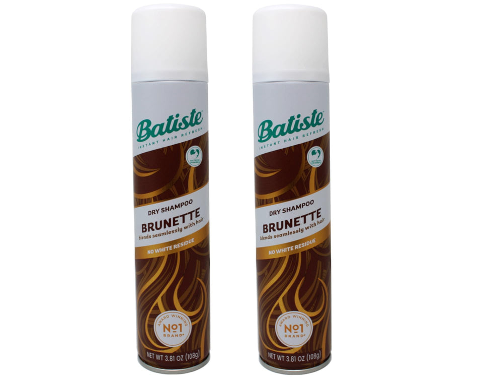 Batiste Brunette front packaging showing twin cans and clear benefit