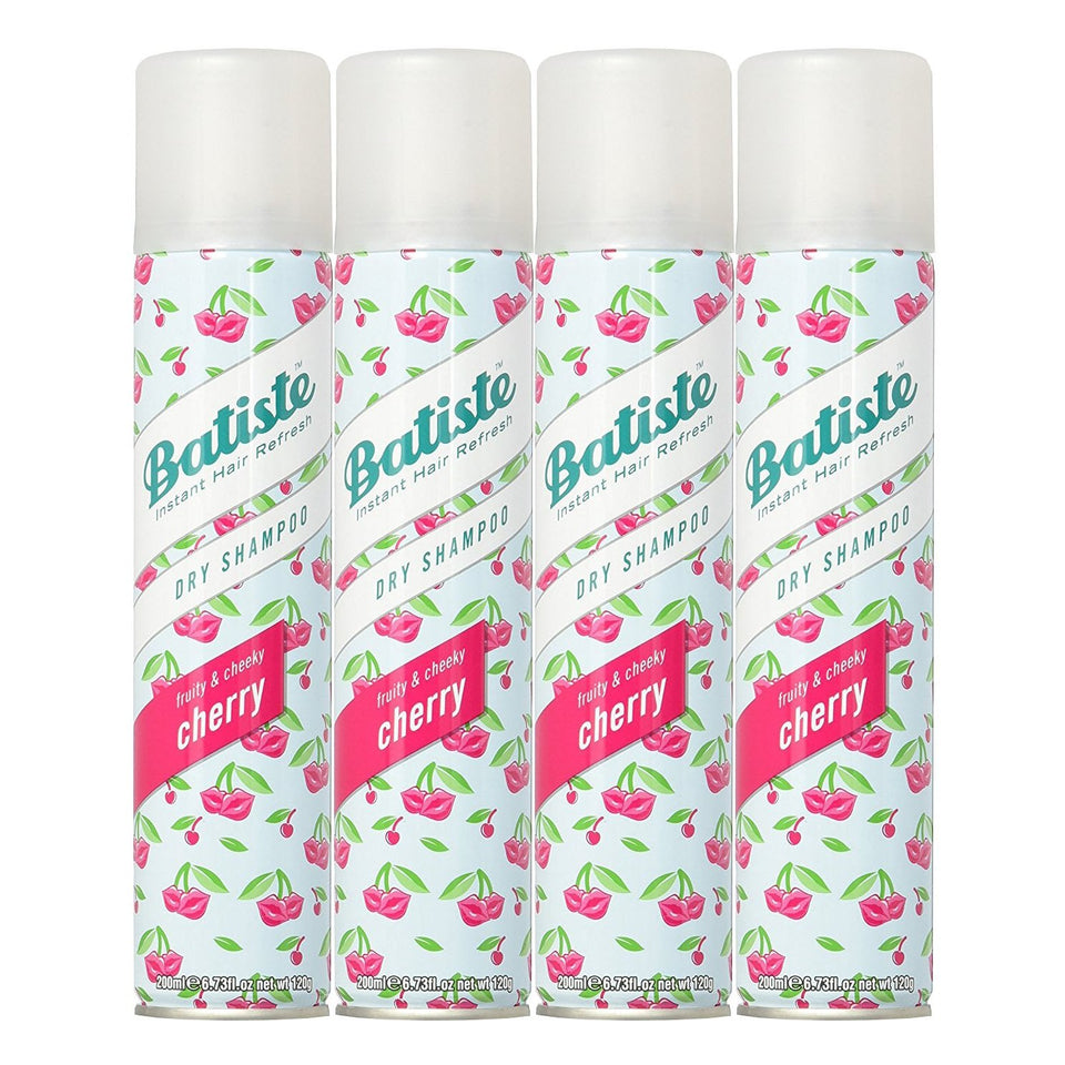 Batiste cherry front packaging showing four 6.73 oz cans and easy storage benefit