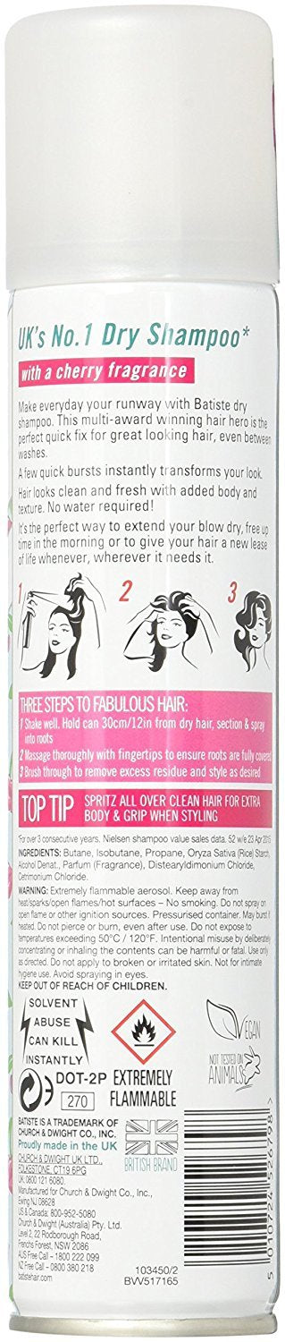 Batiste cherry spray closeup nozzle and mist demonstrating quick oil absorption