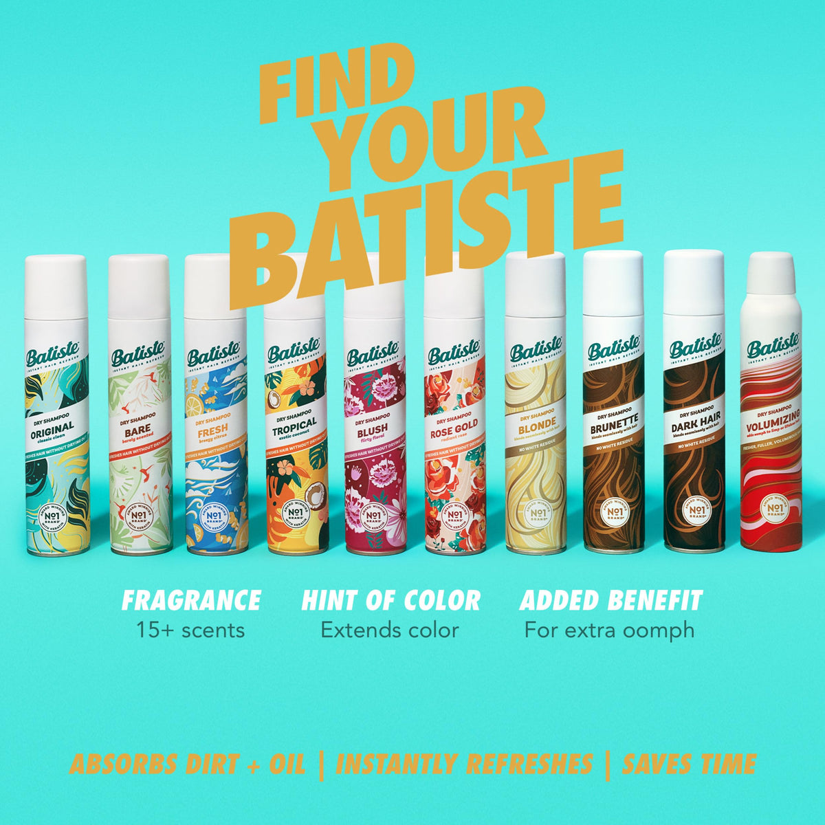Batiste close-up of tinted powder texture blending into blonde strands