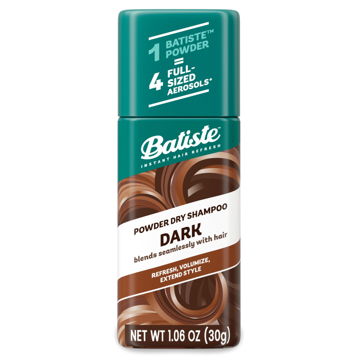 Batiste front packaging showing compact dry shampoo, great for travel