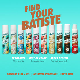 Batiste bottle beside a hand demonstrating compact 6.35 oz travel size