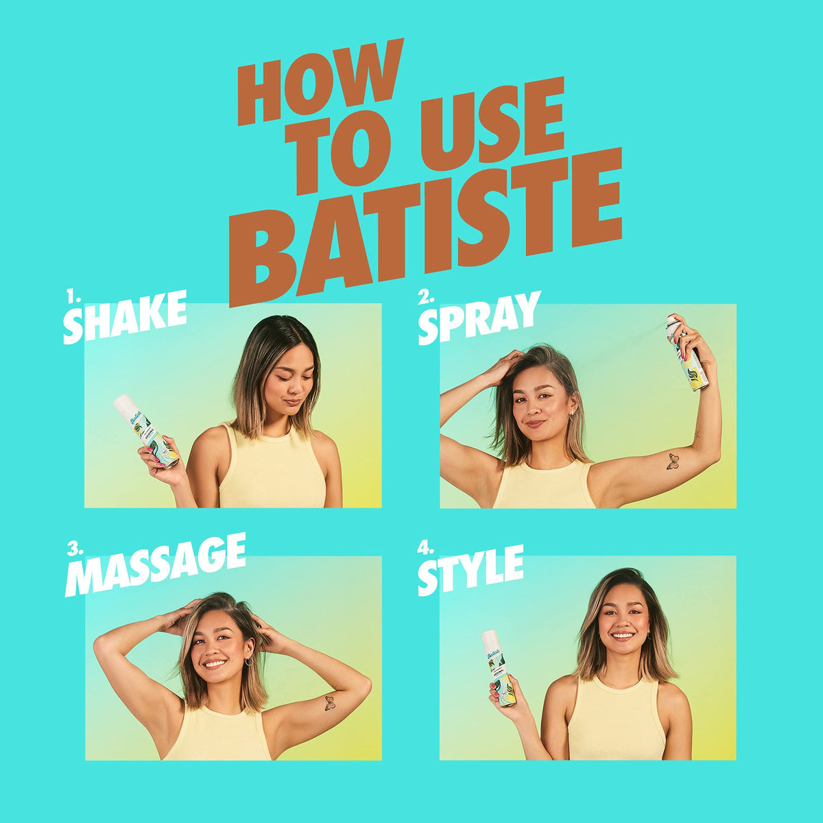 Batiste tinted powder detail blending into dark strands for residue-free look