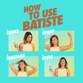 Batiste tinted powder detail blending into dark strands for residue-free look