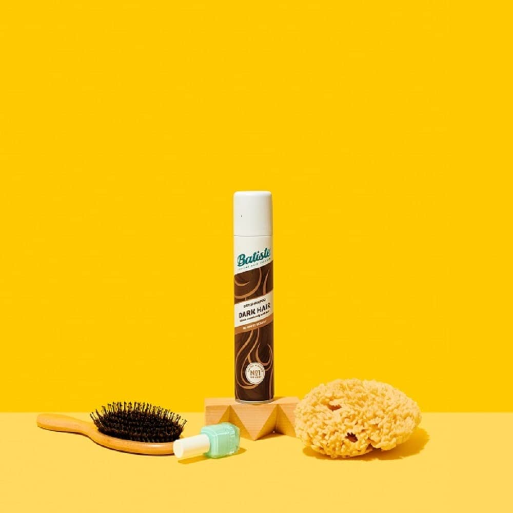 Batiste before-and-after roots on deep brown hair showing mattifying effect