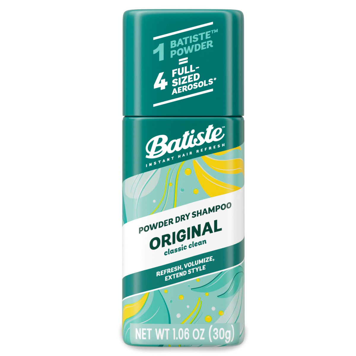 Batiste front packaging showing compact non-aerosol bottle and travel convenience