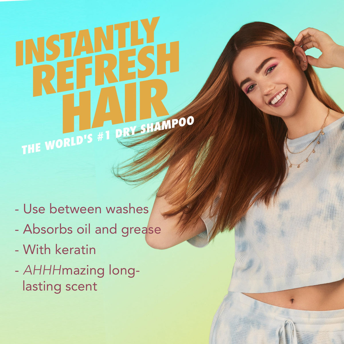 Batiste illustrated instructions showing spray, massage, brush steps