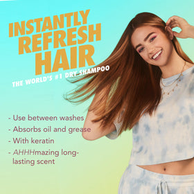 Batiste illustrated instructions showing spray, massage, brush steps