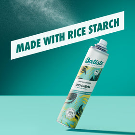 Fragrance flatlay reflecting Batiste original scent and fresh hair benefit
