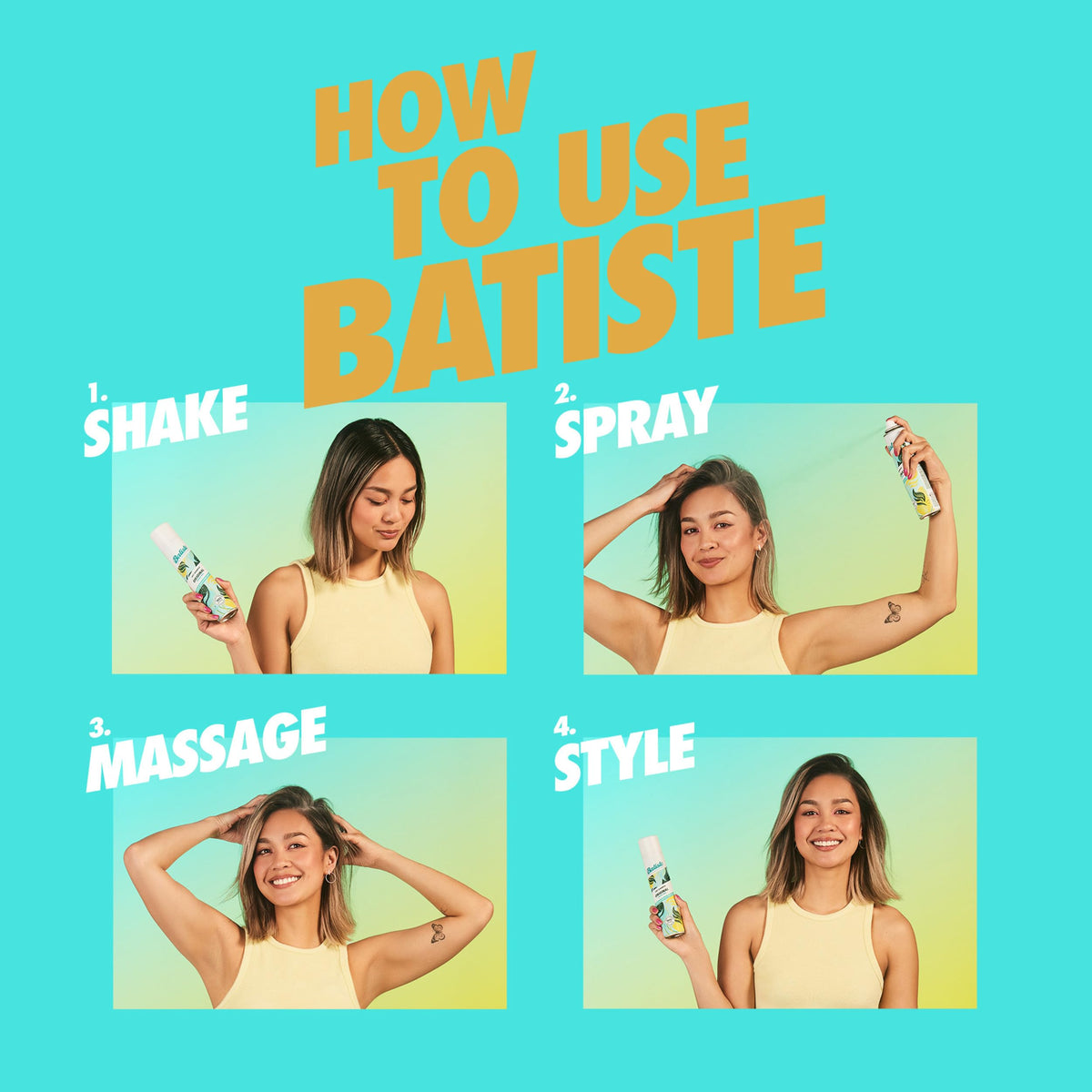 Batiste spray in use at roots demonstrating oil absorption and instant lift