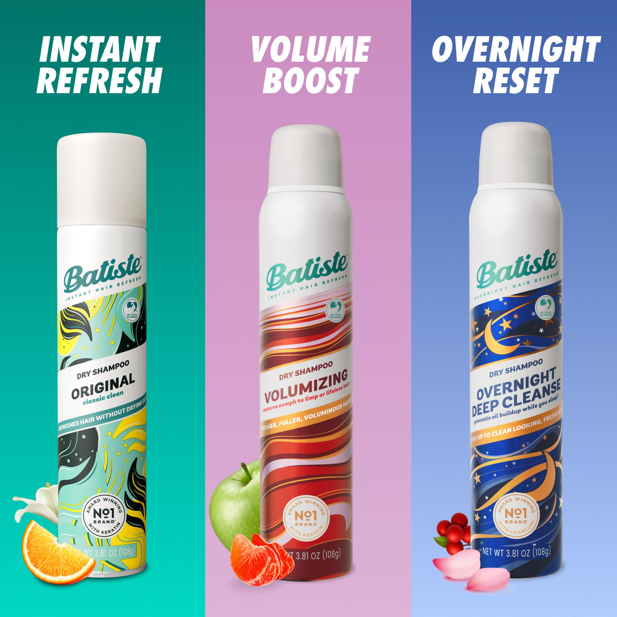 Batiste three-pack arranged on counter showing convenience and variety
