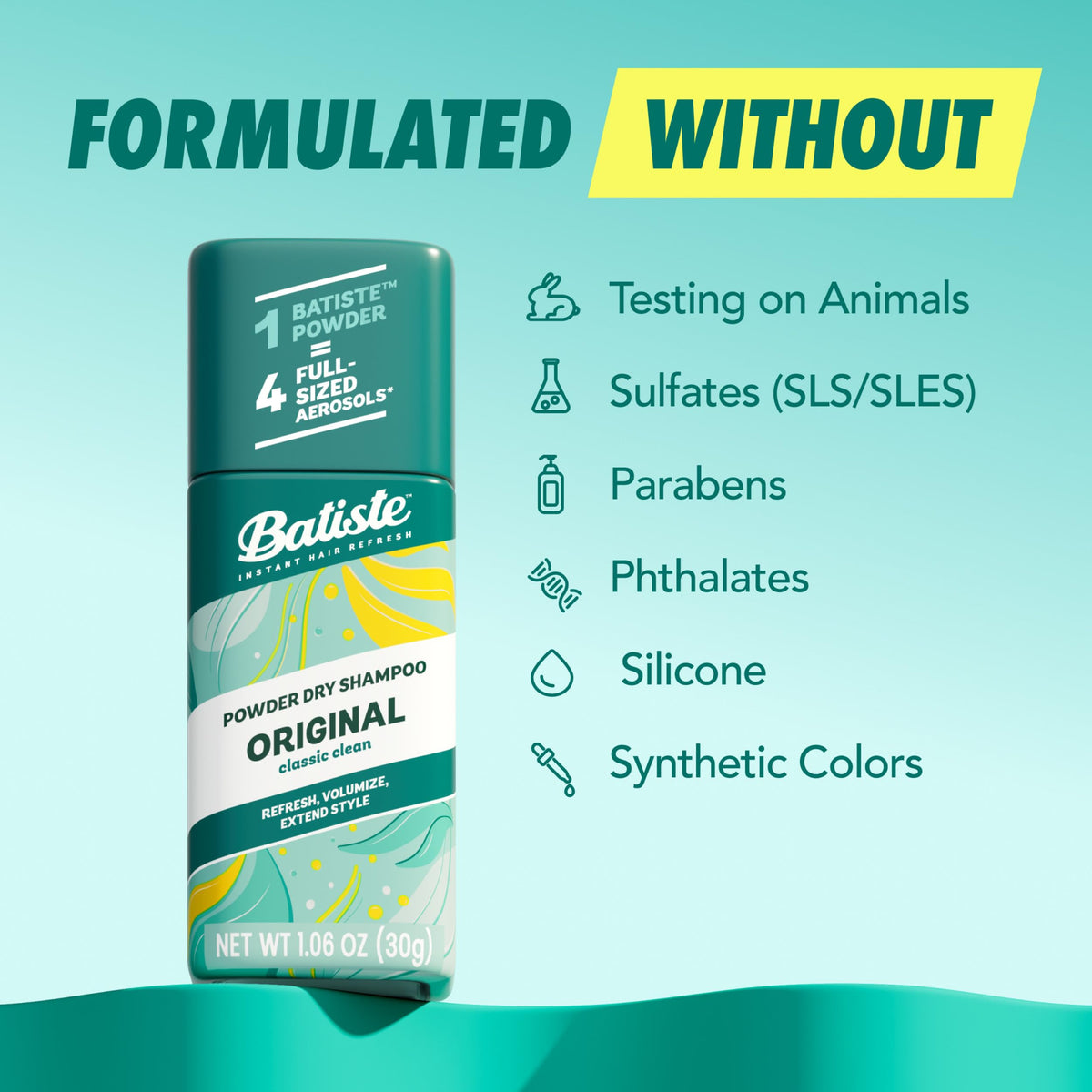 Batiste twist-dial close-up illustrating controlled powder dispensing benefit