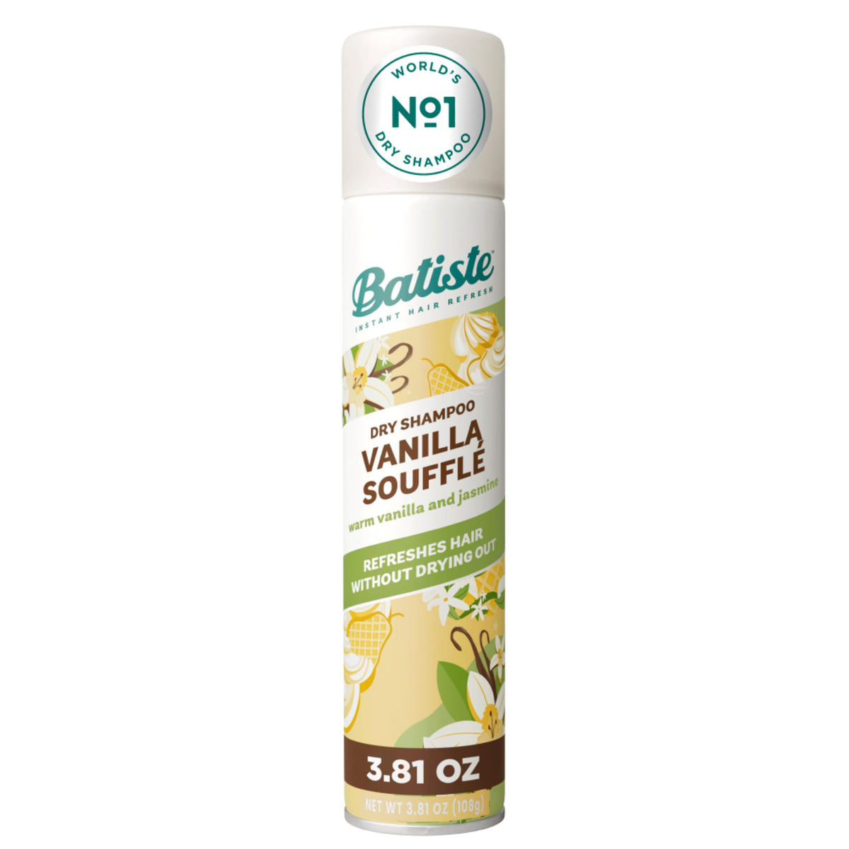 Batiste front can showing Vanilla Souffle label with fresh scent benefit