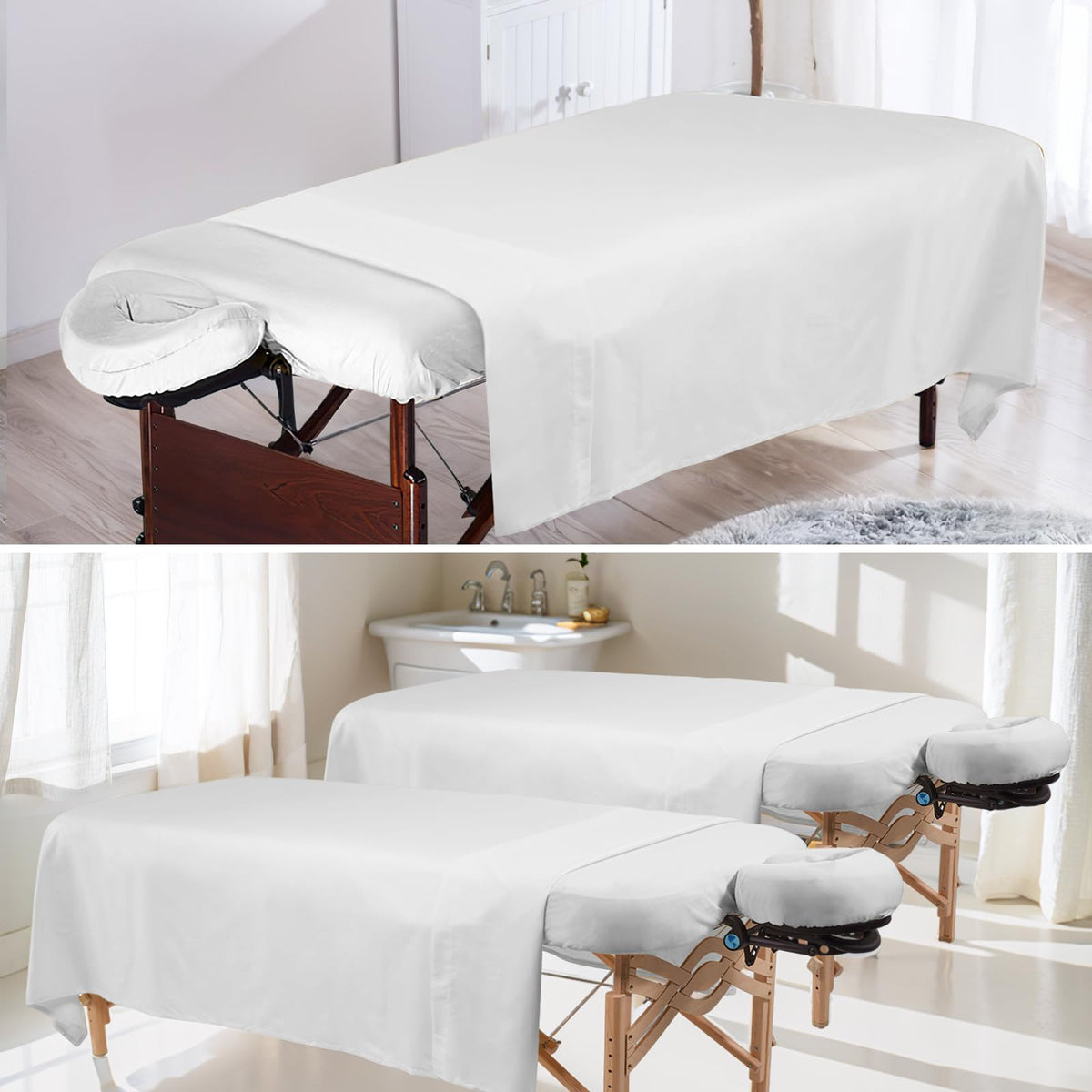 Bavlesfuire sheets dressed on massage table in professional treatment room