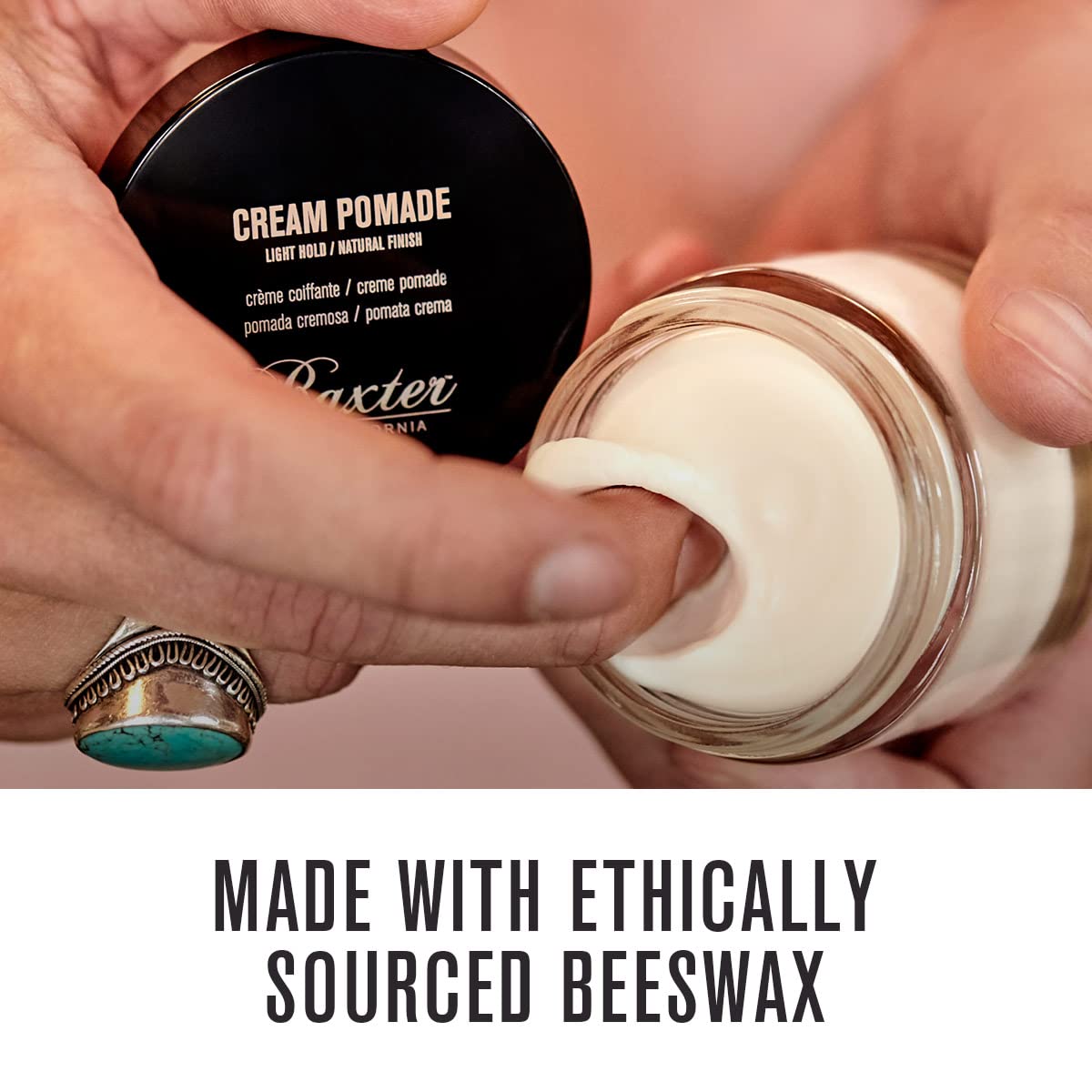 Baxter of California open jar close-up revealing creamy texture for smooth styling