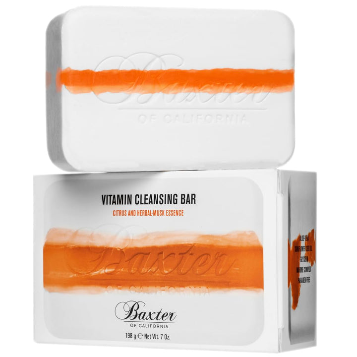 Baxter of California front packaging of vitamin cleansing bar shows branding and size, easy gifting