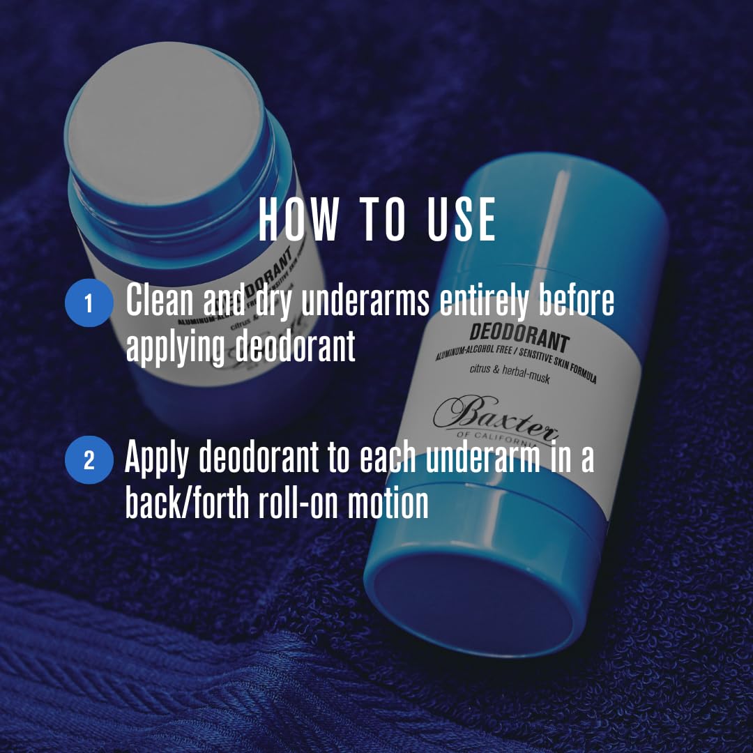 Baxter of California deodorant in hand demonstrating quick, mess‑free swipe