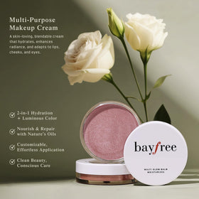 bayfree finger swatch applying balm to cheek showing quick blend and natural glow