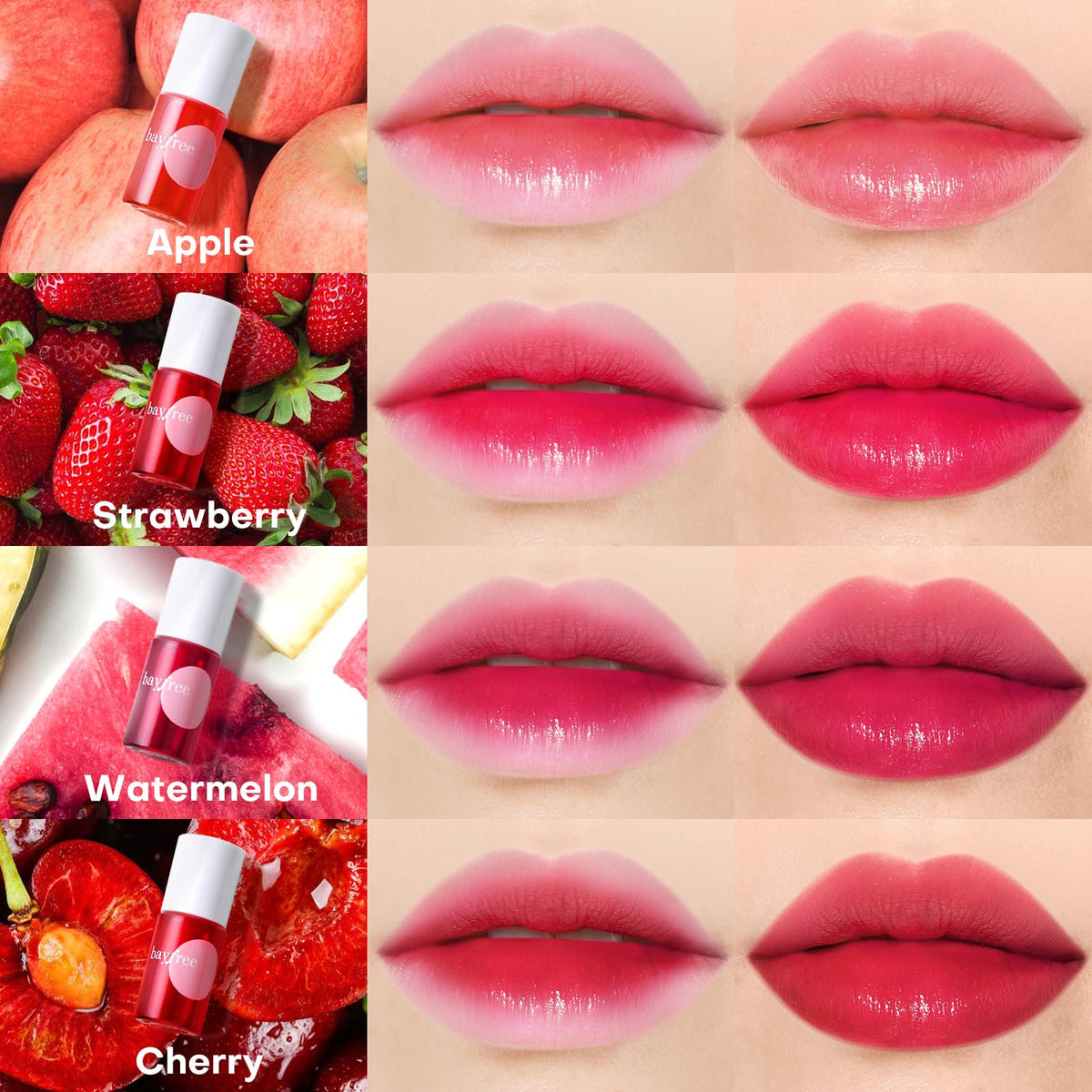 bayfree applied on lips demonstrating vibrant matte color and long-wear benefit
