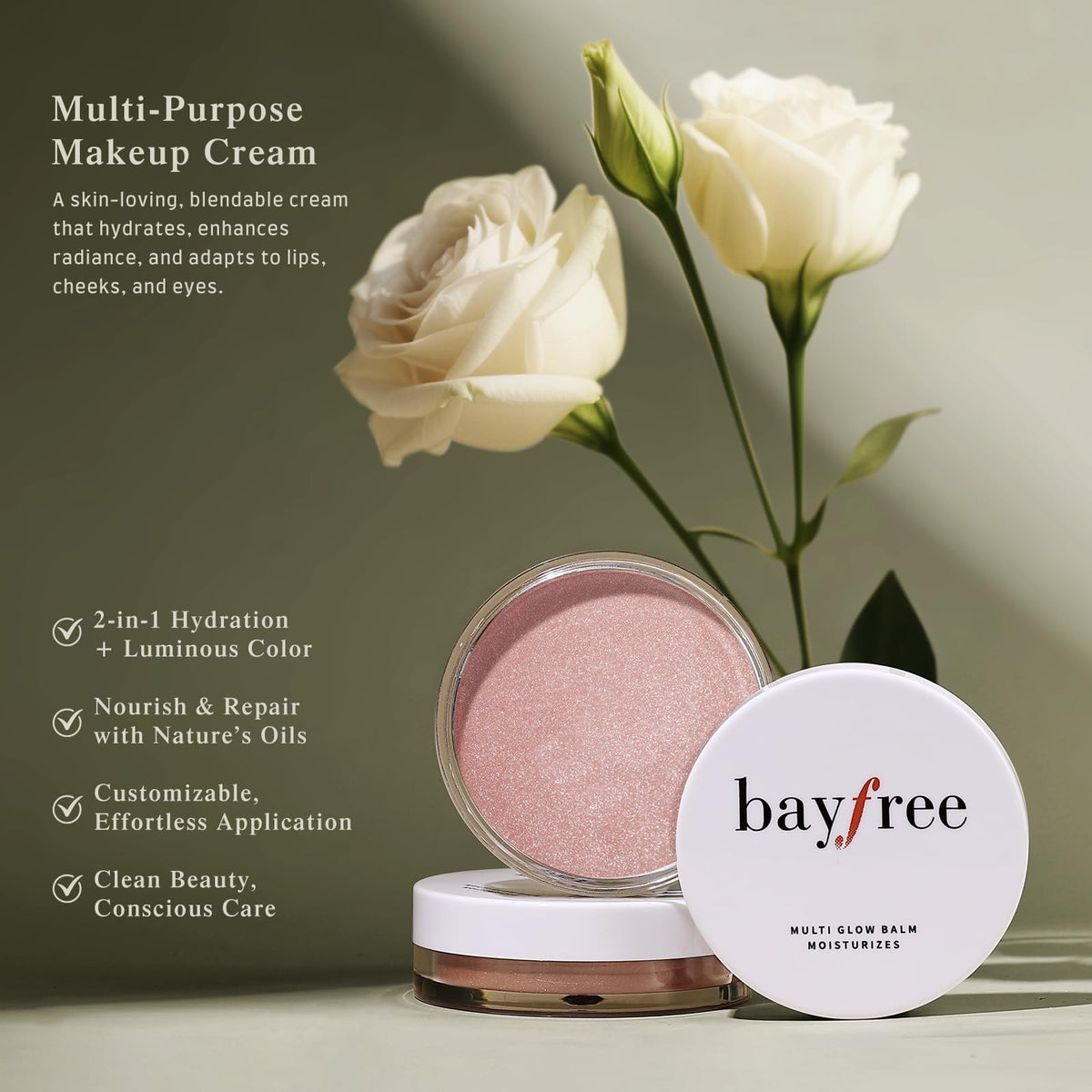 bayfree swiped on fingertip demonstrating easy application and hydration