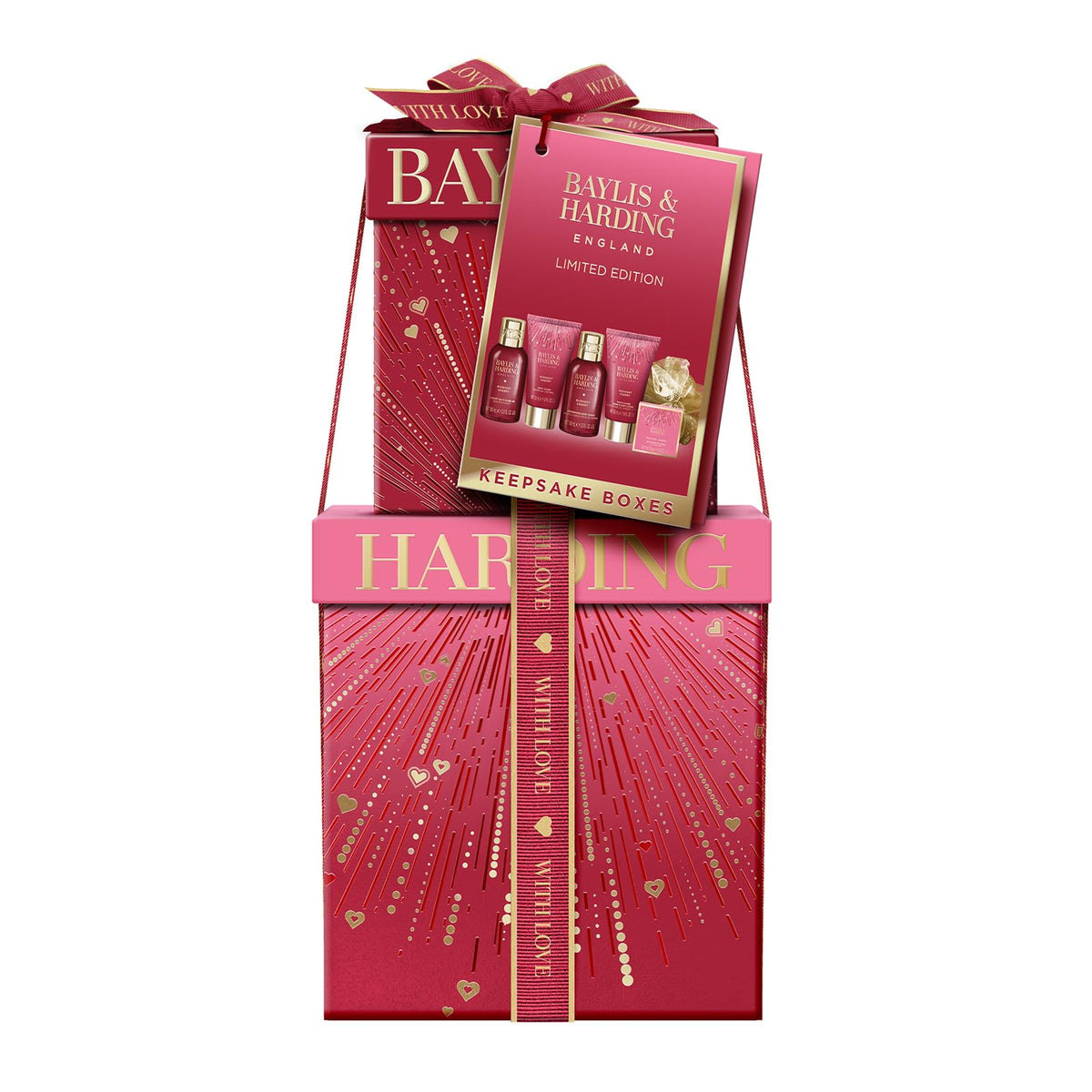 Baylis & Harding open box layout of all items, highlights complete pamper collection