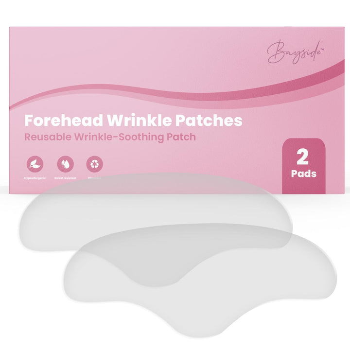 Bayside front packaging showing reusable forehead patch set and benefits