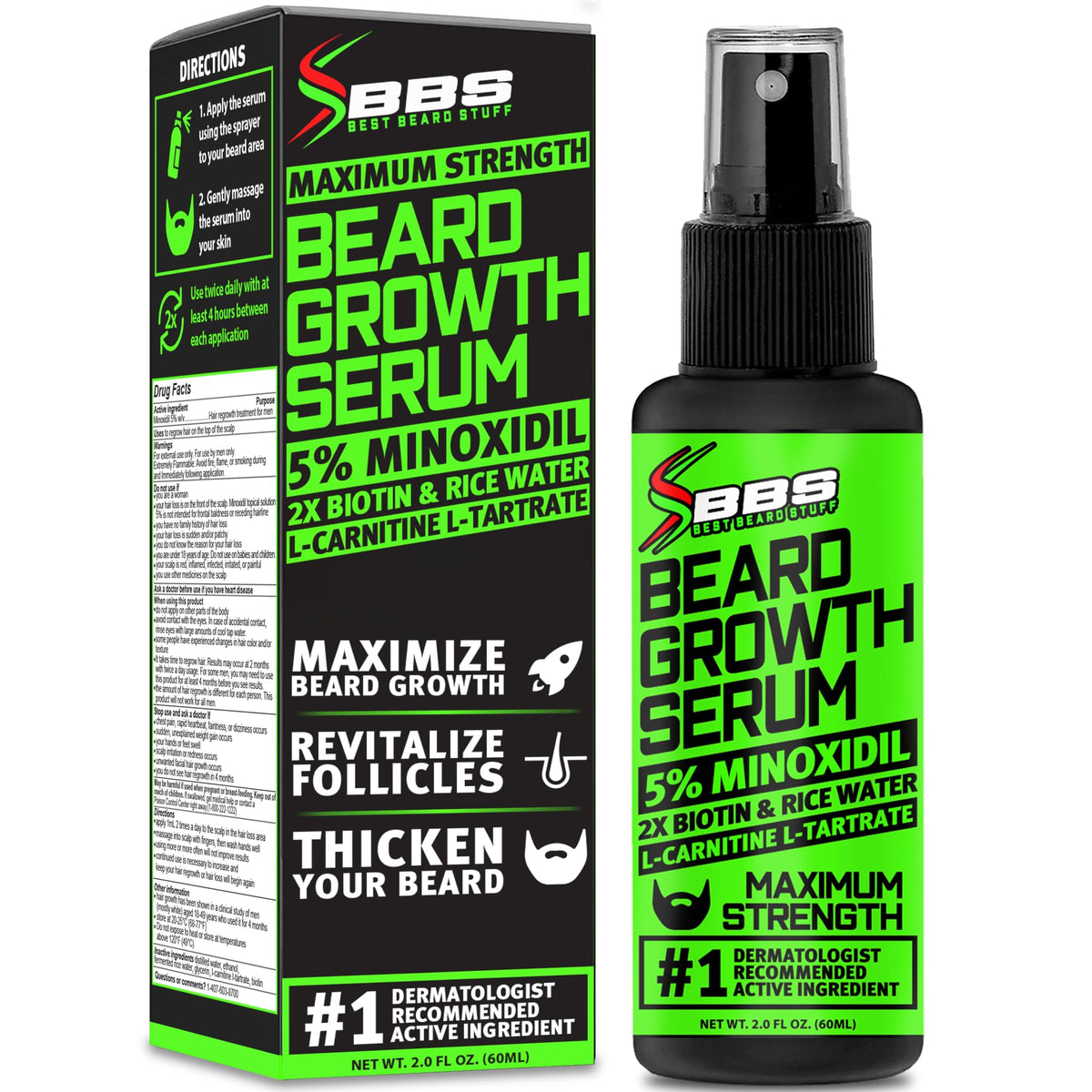 BBS BEST BEARD STUFF front bottle view showing label and spray for easy identification and targeted use