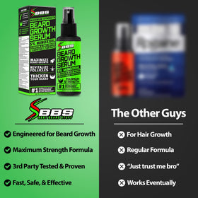 BBS BEST BEARD STUFF ingredients display with biotin and rice water emphasizing nourishing hair support