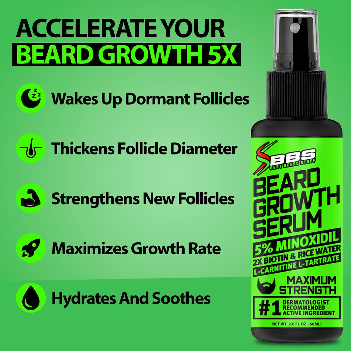 BBS BEST BEARD STUFF nozzle close-up demonstrating precise spray delivery for spot treatment accuracy