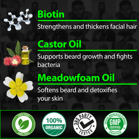 BBS BEST BEARD STUFF castor oil and meadowfoam ingredients displayed to highlight nourishment