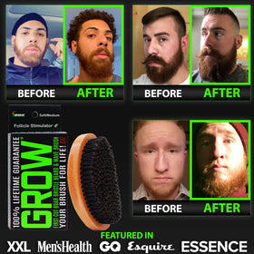 BBS BEST BEARD STUFF brush in use on beard smoothing and reducing flakes