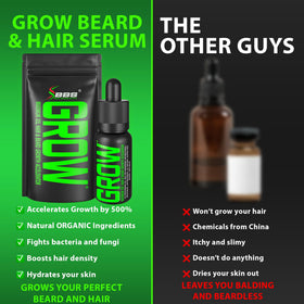 BBS BEST BEARD STUFF size comparison next to common bottle showing scale and travel convenience benefit