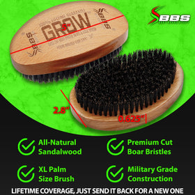BBS BEST BEARD STUFF brush in hand for scale and comfortable control