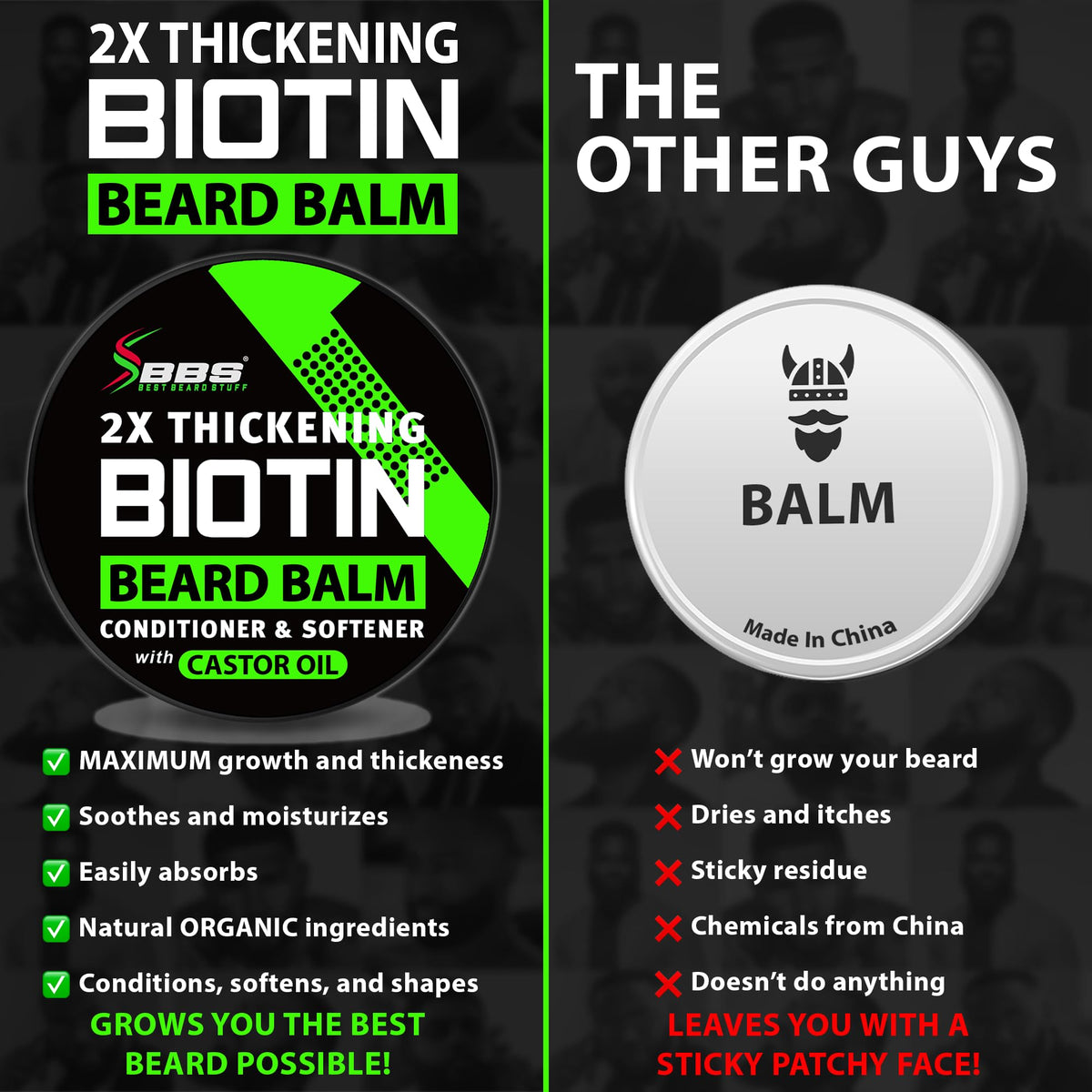 BBS BEST BEARD STUFF with meadowfoam and castor oil imagery, highlighting nourishing oils