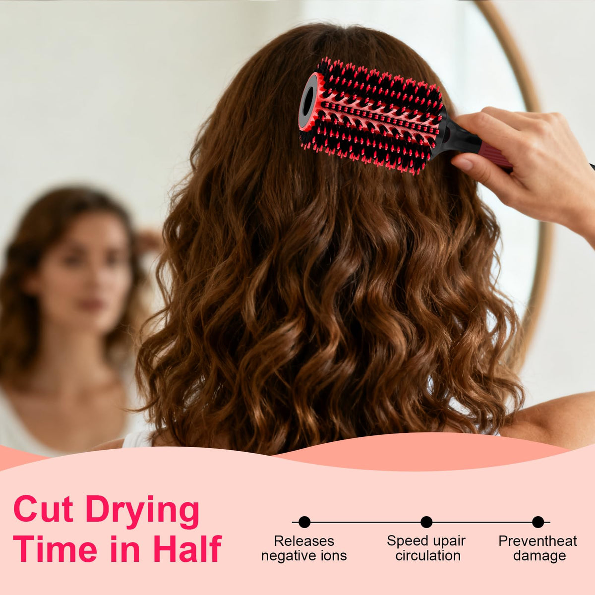 BBV brush wrapped with hair under a dryer to create curls and faster drying