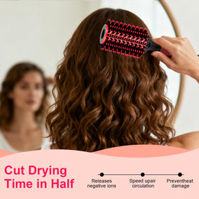 BBV brush wrapped with hair under a dryer to create curls and faster drying