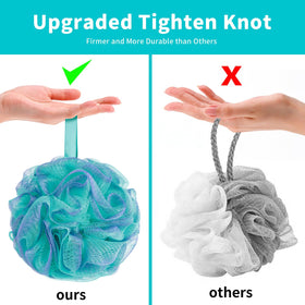 BCKENEY loofah held in hand to show 60g size and comfortable grip benefit