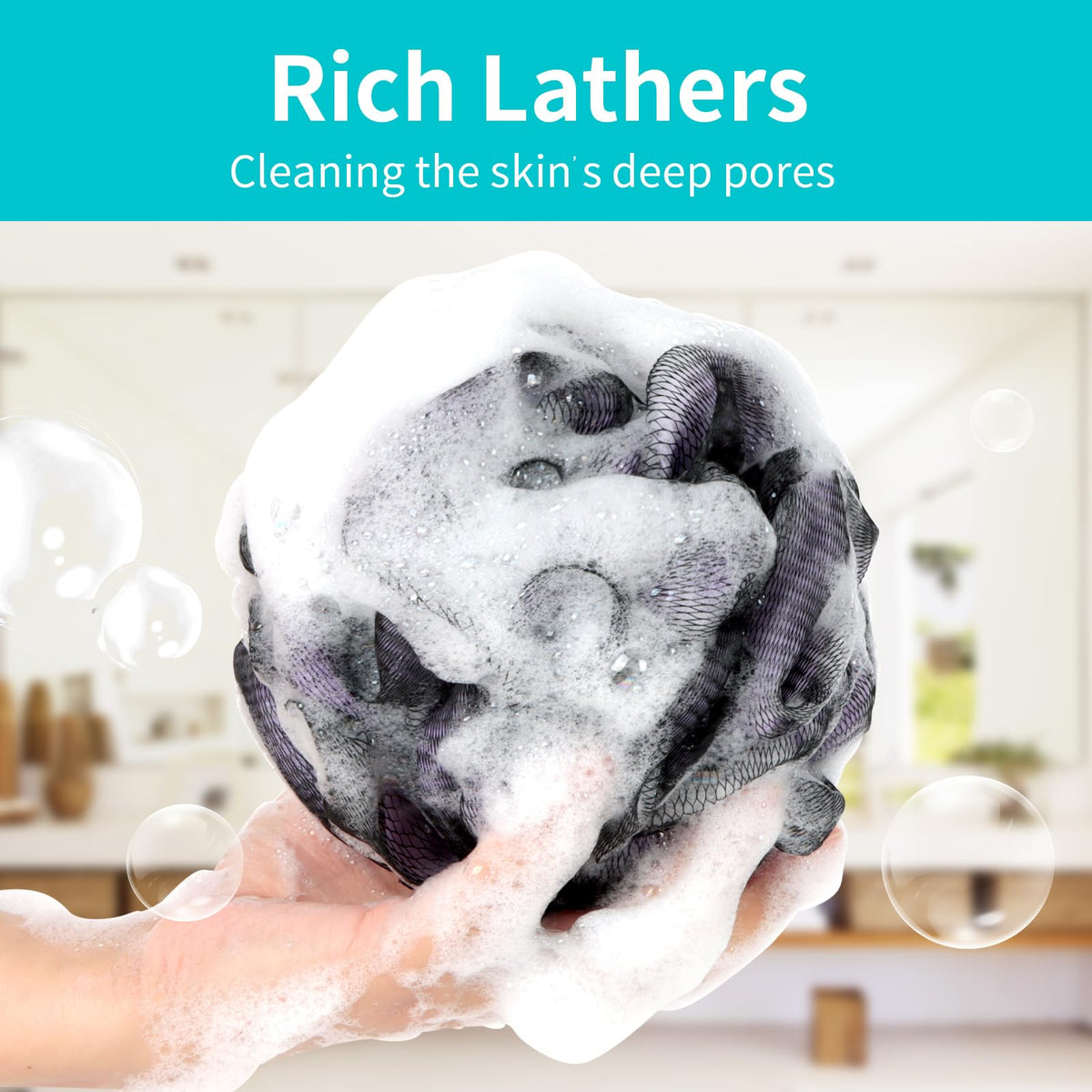 BCKENEY vacuum-sealed loofah package emphasizing hygienic delivery benefit