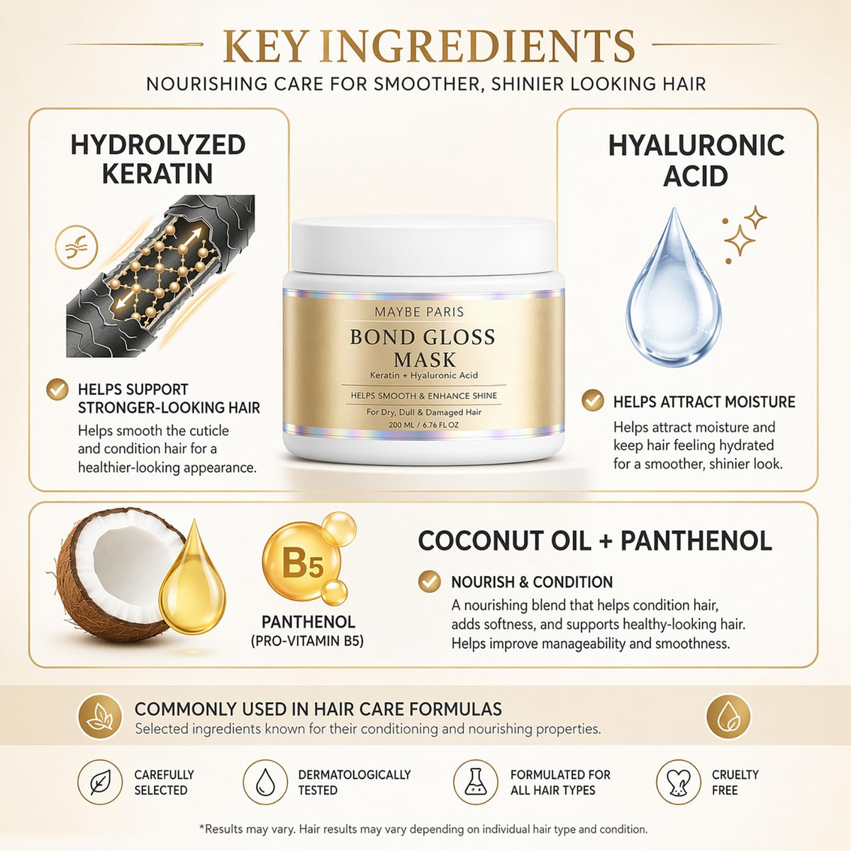 BCYXLR mask being smoothed through a hair strand showing targeted repair and shine