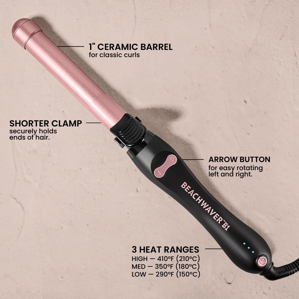 Beachwaver B1 ceramic barrel close-up for even heat and smoother curls