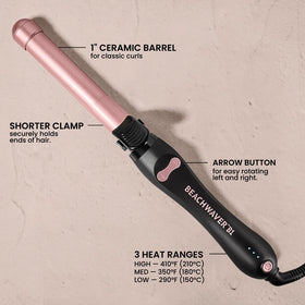 Beachwaver B1 ceramic barrel close-up for even heat and smoother curls