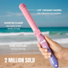 Beachwaver B1 in hand demonstrating automatic rotation for faster styling